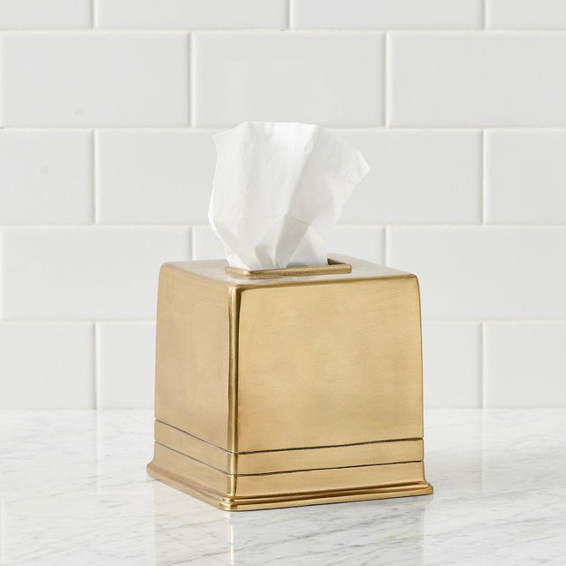 Garrett Tissue Box Cover, Brushed Brass