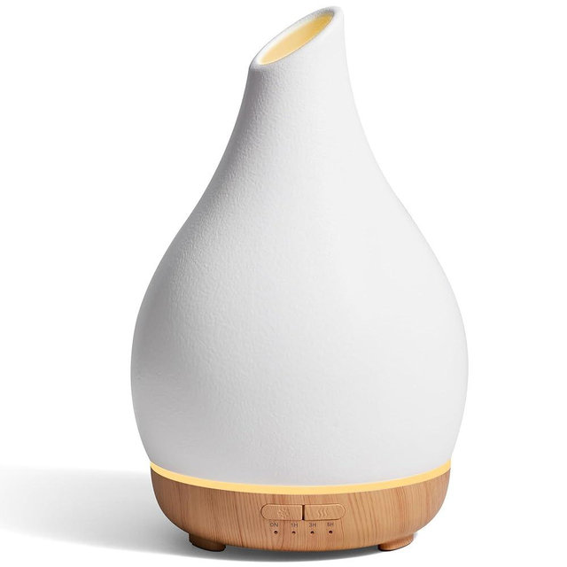 InnoGear Essential Oil Diffuser, 300ml Ceramic Diffuser for Home Handcrafted Stone Aromatherapy Diffusers Ultrasonic Cool Mist Humidifier Vaporizer 4 Timers, White Vase-Shaped Ceramic, Large