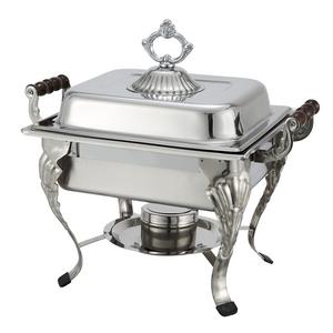 Winco 508 Crown Collection Half Size Chafer with Sculpted Wood Handles 4 Qt.