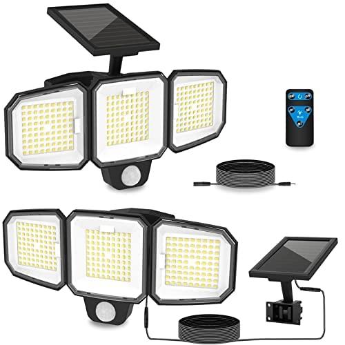 CEOTIS Solar Outdoor Lights, 240 LED 3500LM Motion Sensor Lights, IP65 Waterproof Security Flood Lights, Separate Solar Panel, 3 Heads 270° Wide Angle Remote Control 3 Modes Wall Lights