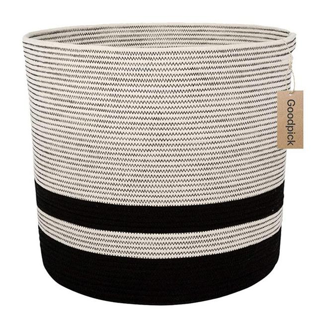 Goodpick Tall Cotton Rope Basket - Woven Storage Basket - Large Basket with Handle for Baby Nursery Decor Bin Laundry Basket Blanket Hamper Toys Basket, 18.1'' ×16.1''