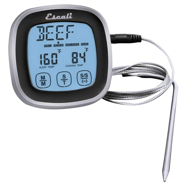 Escali DHR1-B Digital Touch Screen Stainless Steel Probe Thermometer & Timer, Black