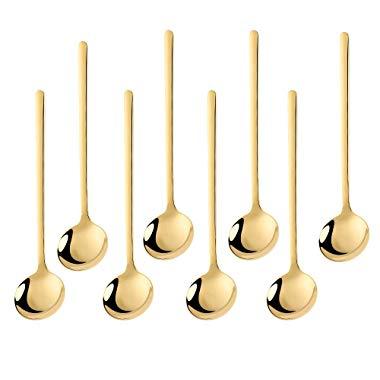 Espresso Spoons Set of 8, GOGOJOY Cute Small Coffee Spoons, 18/10 Stainless Steel Gold Demitasse Spoons for Tea, Dessert, Appetizer, 5.1-inch