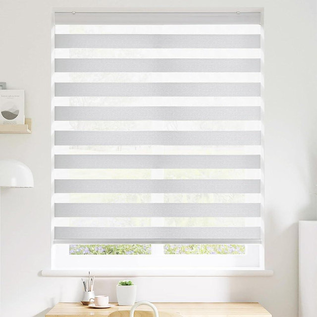 SHECUTE Cordless Zebra Blinds for Windows, Custom Size Light Filtering Zebra Shades, Room Darkening Window Shades for Living Room Bedroom, Day and Night Zebra Blinds for Doors, 72H x 24W, White