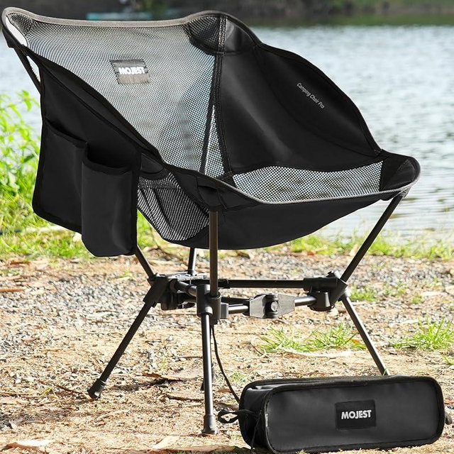 Mojest Portable Camping Chair – Compact Lightweight Folding Chair for Adults, Supports 330 lbs – Ideal for Backpacking Hiking, Fishing, Beach, Picnic & Lawn (Black)