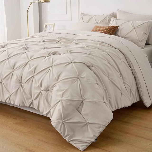 BEDSURE Full Size Comforter Sets - Bedding Sets Full 8 Pieces, Bed in a Bag Beige Bed Sets with Comforters, Sheets & Skirt, Pillowcases & Shams,Adult & Kids Bedding