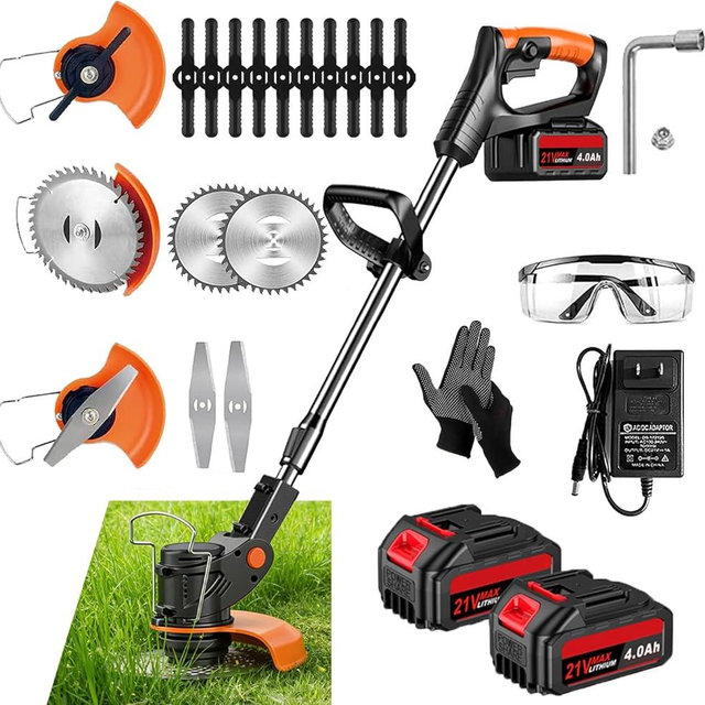 Weed Wacker, 21V Electric Cordless Weed Eater Brush Cutter with 3 Types Blades, 3.9 lbs, Adjustable Cutting Angle & Height Edger Lawn Tool for Garden and Yard
