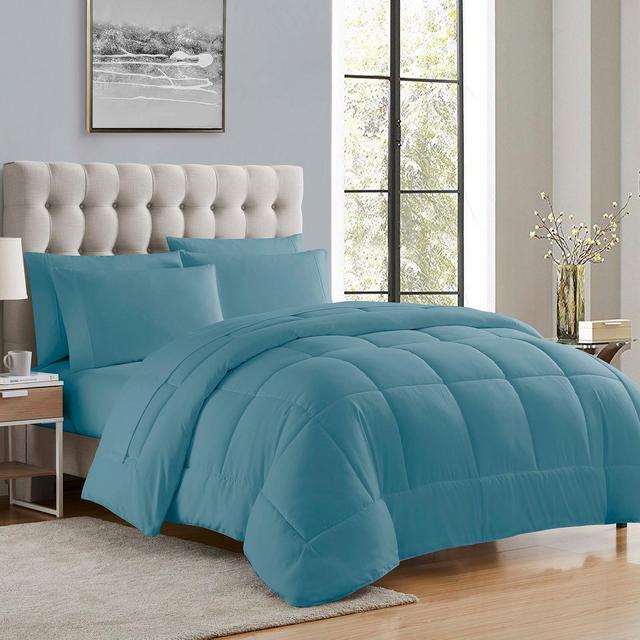 Sweet Home Collection Bed-in-A-Bag Solid Color Comforter & Sheet Set Soft All Season Bedding, Queen, Misty Blue
