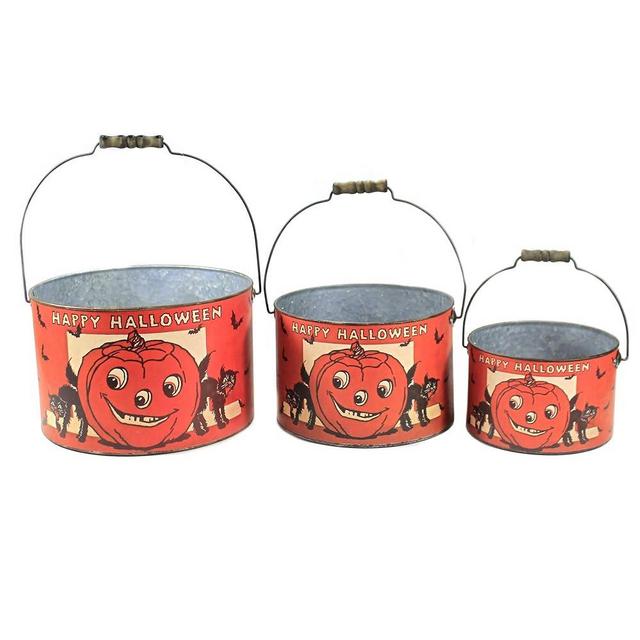 Primitives by Kathy Happy Set of 3 Halloween Decorative Bucket Set