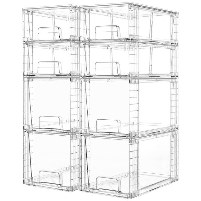 Vtopmart 8 Pack Clear Stackable Storage Drawers,Easy to Assemble Bathroom Organizers and Storage with handles,Plastic Drawers for Kitchen Pantry,Cabinet,Under Sink Organization