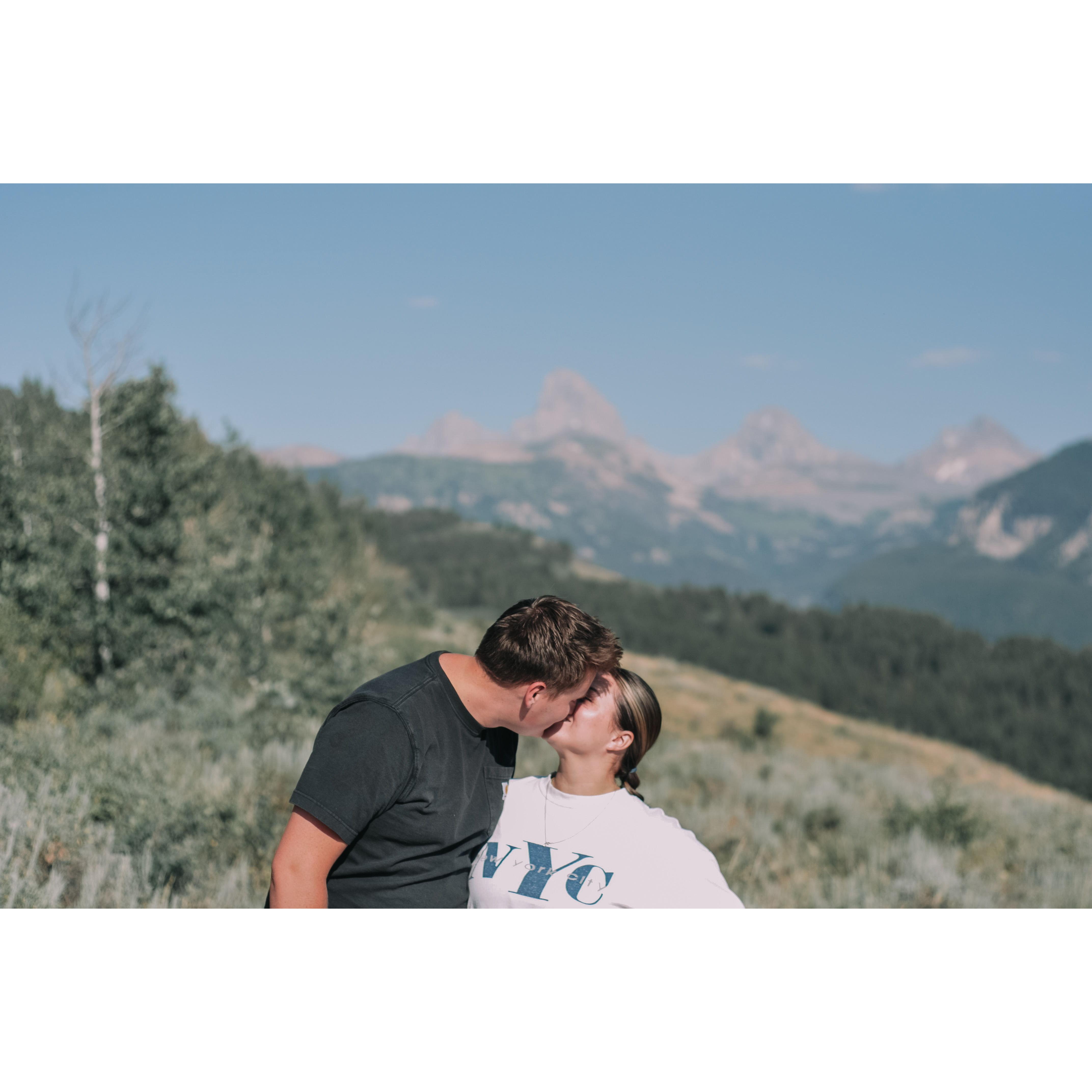 August 2nd, 2024. THE BIG TRIP!! Our trip to the Tetons with Cass and Eddie was the big engagement trip. Sam had no idea this was happening (HONEST). She even joked this spot is a good engagement spot