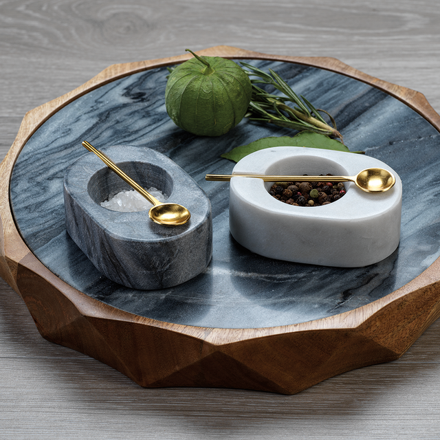 Tuscan Salt and Pepper Bowl with Gold Spoon by Panorama City