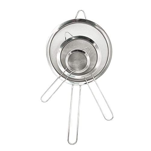 3PCS Stainless Steel Kitchen Fine Mesh Strainers with Handle, (2.6+4.6+7.1) inches for Juice Egg Tea Coffee Flour Filter and Rinse Vegetable Fruit