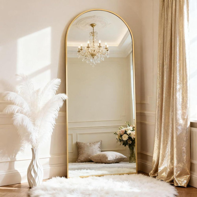 ZENOMIRRIS Arched Full Length Mirror 71"x26" - Floor Standing Body Mirror with Aluminum Frame,Leaning Hanging for Bedroom Cloakroom Living Room Gold
