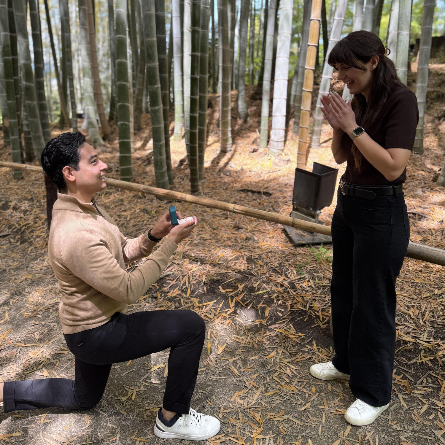 We got engaged at the Bamboo forest in Kyoto, Japan!