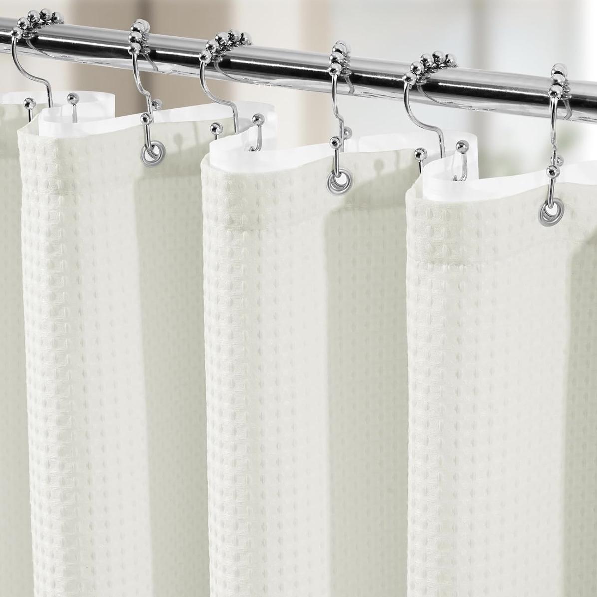 3 in 1 Shower Curtain Set, Waffle Shower Curtain and Liner Set with 12 Double Sided Shower Curtain Hooks, 258GSM Luxury Weighted Cloth Shower Curtains for Bathroom, 72 W x 72 H, Cream