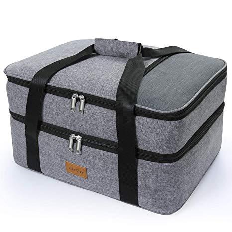 Lifewit Double Casserole Carrier Lasagna Lugger for Potluck Parties/Picnic/Beach, Thermal Lunch Bag Tote to Keep Food Hot/Cold, Grey