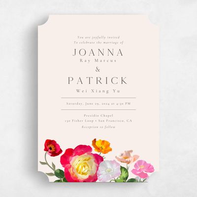 Beige Ticket Wedding Invitation - Leora Portrait