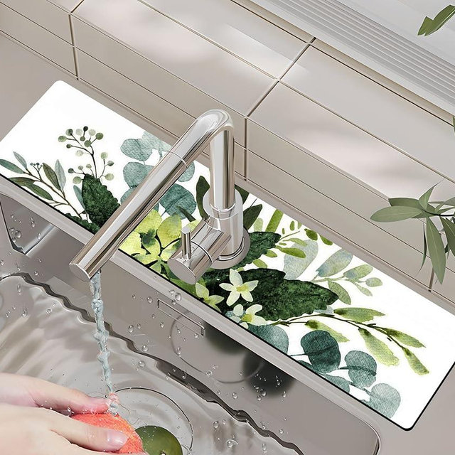 Kitchen Sink Splash Guard Faucet Mat -1 PC Super Absorbent Fast Drying Mat Sink Gadgets-Splash Guard Behind Faucet Drip Catcher for Kitchen, Bathroom,Sink Mat, Dish Drying Mat, Bathroom(23.5" X 5.5" )