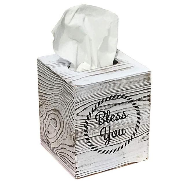Rustic Barnwood Tissue Box Cover with "Bless You" Printed on The Front and Back