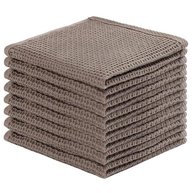100% Cotton Kitchen Dish Cloths, 8-Pack Waffle Weave Ultra Soft Absorbent Dish Towels Washcloths Quick Drying Dish Rags, 12x12 Inches, Coffee