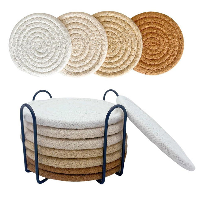 8 Pcs Drink Coasters with Holder, Coasters for Coffee Table, Absorbent Coaster Set for Living Room Decor Tabletop Protection, Coaster Set 4 - Color Cup Coasters (Brown Mix)