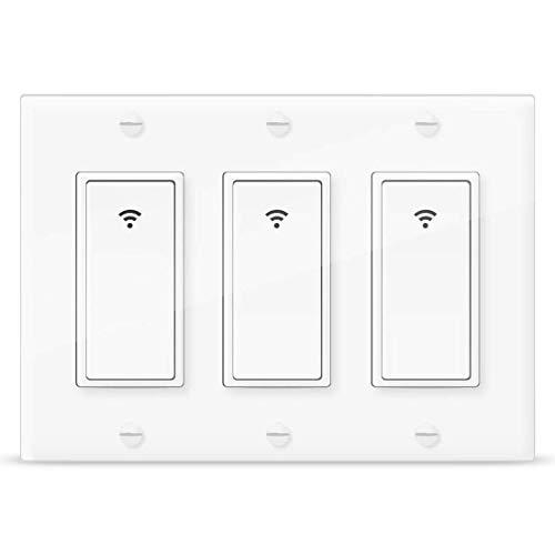 Vaticas 1 100-240V Smart WiFi Light Switch,Compatible with Alexa,Google Home and IFTTT, with Remote Control and Timer,No Hub Required Applicable to Family and Office(3 Gang White)