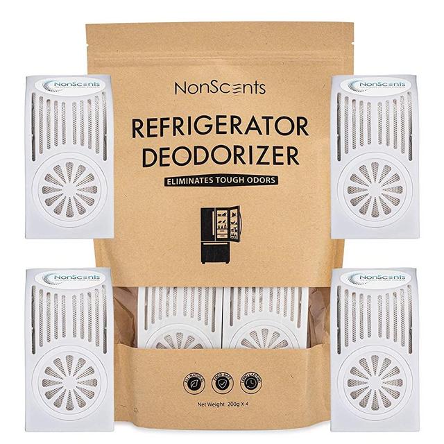 Refrigerator Deodorizer - Fridge and Freezer Odor Eliminator - Outperforms Baking Soda (4-Pack)