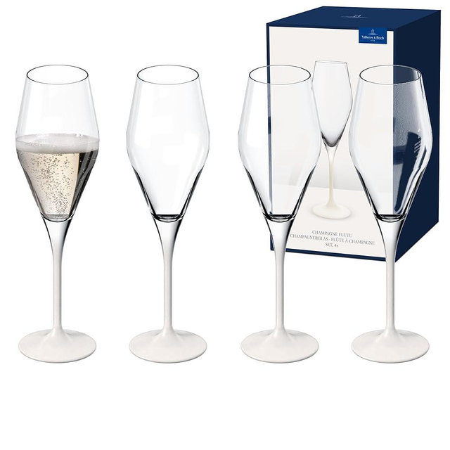 Villeroy & Boch - Manufacture Rock Blanc Champagne Flute Set, 4 pcs. Set of Drinking Glasses for Champagne and Sparkling Wine, 8.75 oz, Crystal Glass, Matte White Slate Look