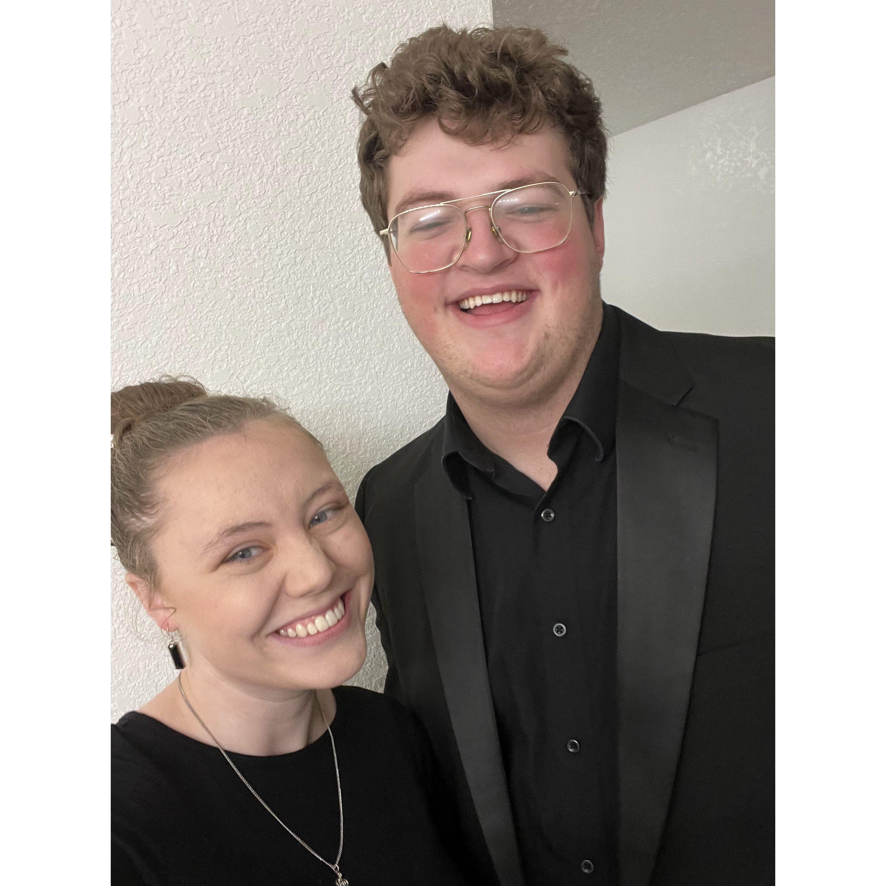 Jaden and I met through band at Idaho State University. This photo was taken before we performed at a concert.