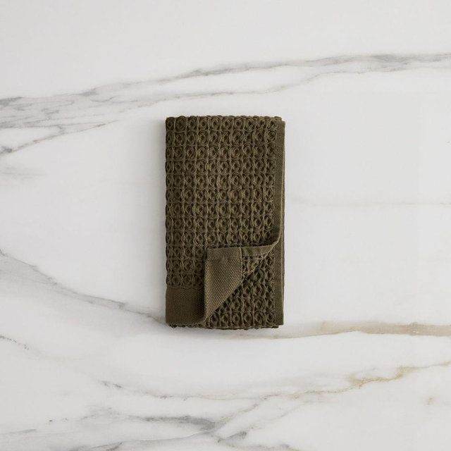 Organic Plush Waffle Towel, Dark Olive, Hand Towel