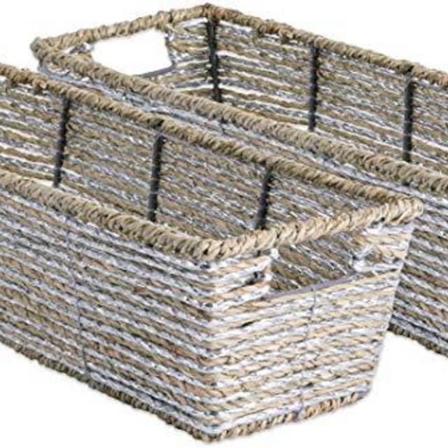 Long Tray Set, Silver, Seagrass Metallic Basket Nursery Storage
