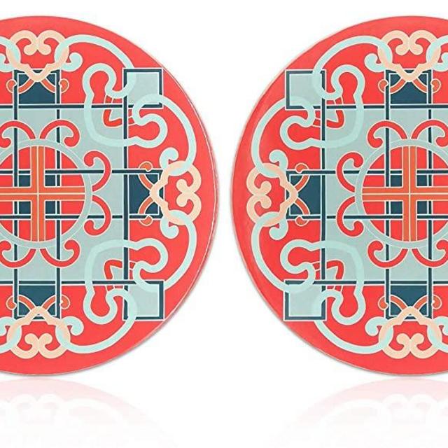 Ceramic Stone Trivets for Hot Pots and Pans, Teapot/Dishes Pads, Scratch Proof Cork Base, Exquisite Design, Housewarming Gift, Round 7.9 Inch Set of 2