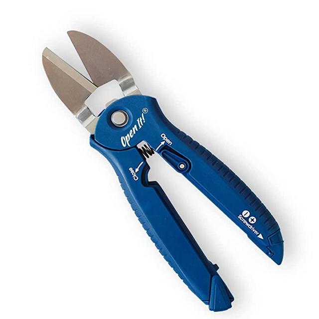 Zibra Open-It! All-in-one Tool, Heavy Duty Scissors, Box Cutter, Screwdriver, Package Opener, Blue