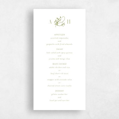 Marsh Green Wedding Menu - Olmo