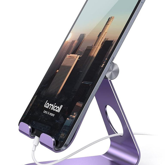 Lamicall Tablet Stand, Adjustable Tablet Holder - Desktop Stand Dock Holder Compatible with 4-13" Tablets Such as iPad Pro 11, 9.7, 10.5, 12.9 Air Mini, Kindle, Tab, iPhone Air 17 Pro Max, Purple