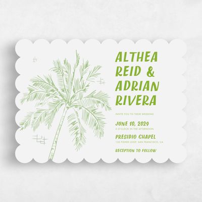 Green Scalloped Wedding Invitation - Ocaso Landscape