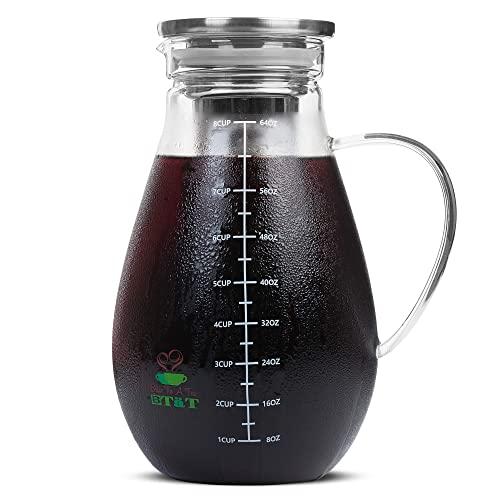 BTäT- Cold Brew Coffee Maker, Iced Coffee Maker, 2 Liter (2 Quart, 64 oz), Iced Tea Maker, Cold Brew Maker, Tea Pitcher, Coffee Accessories, Iced Tea Pitcher, Cold Brew System, Cold Brew Pitcher