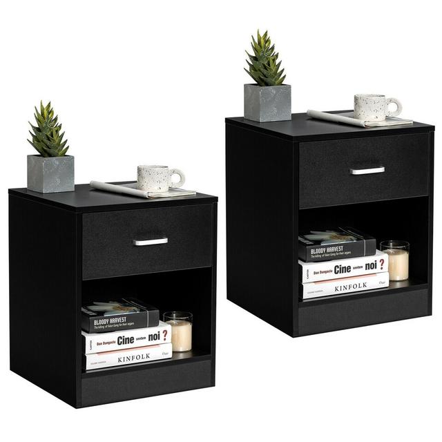Costway Set of 2 Nightstand End Side Table Storage Cabinet w/ Drawer Home Office Black