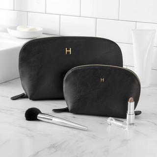 Personalized Black Vegan Leather 2-Piece Travel Set