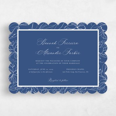 Blue Scalloped Wedding Invitation - Bella Landscape