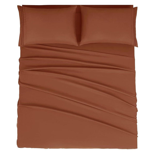 Mejoroom King Size Bed Sheet Set - Hotel Luxury 1800 Bedding Sheets & Pillowcases - 16" Deep Pocket Fitted Sheet, Soft, Wrinkle & Breathable, Fade Resistant - 4 Piece(King, Terracotta)