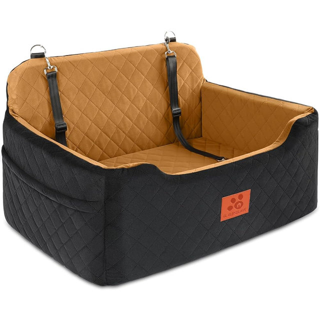 GL GLENSLAVE Dog Car Seat for Medium/Large Dogs,Pet Booster Car Seats for Under 50lbs or 2 Small Dogs, Detachable and Washable Pet Bed,Multi-Functional Travel Dog Bed(Black/Brown)