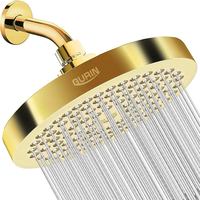 GURIN Shower Head High Pressure Rain, Luxury Bathroom Showerhead with Gold Plated Finish, Adjustable Angles, Anti-Clogging Silicone Nozzles