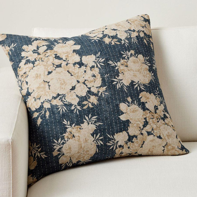 Zenia Floral Quilted Throw Pillow Cover, 22" x 22", Steel Blue