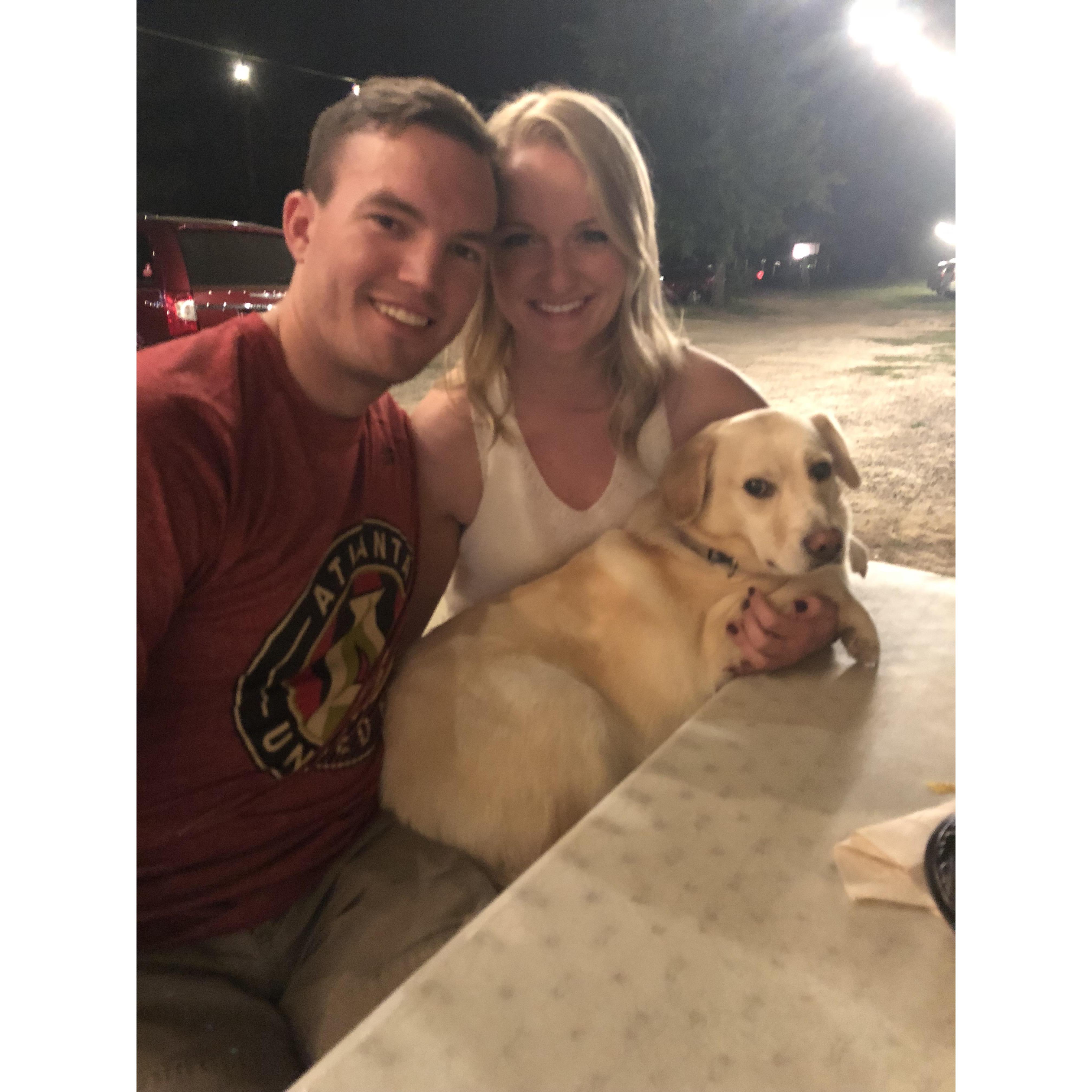 One of our first family photos with Lena, at the same table where we spent the second half of our first date.
