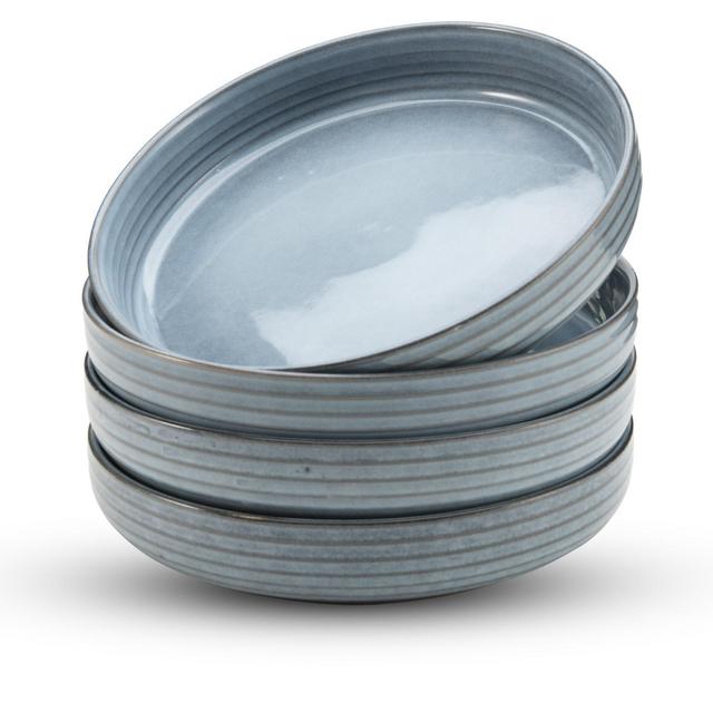 American Atelier Pasta Bowls, 20 oz. Wide Shallow Stoneware Salad Bowl Set for Serving Dinner, Kitchen and Eating, Set of 4, Light Blue