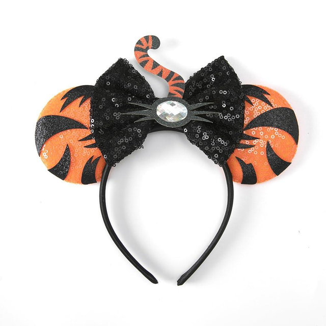 JIAHANG Mouse Ears Headband with Tiger Tail, Black Sequin Bow Hairband, Party Decoration Fashion Animal Theme Headwear for Women Girls (tiger)