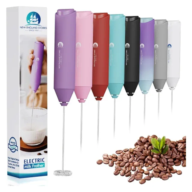 Powerful Milk Frother Wand, Mini Handheld Stainless Steel Whisk, Battery-Powered, Suitable For Coffee, Lattes, Cappuccinos-Purple