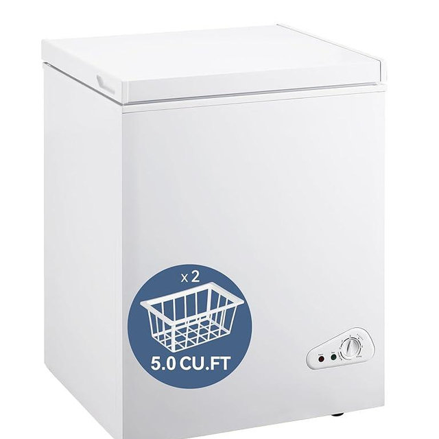 5.0 Cu Ft Chest Freezer - Compact Small Deep Freezer with Removable Basket and Defrost Water Drain - Energy Saving Quiet Top Open Door Mini Freezer for Home/Apartment/Office